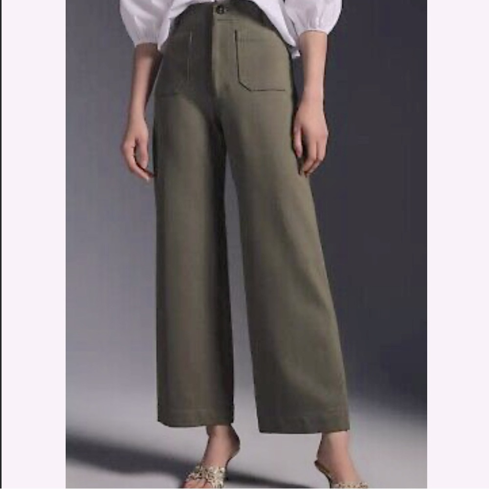 Anthropologie Olive-Green Wide Leg Utility Pants